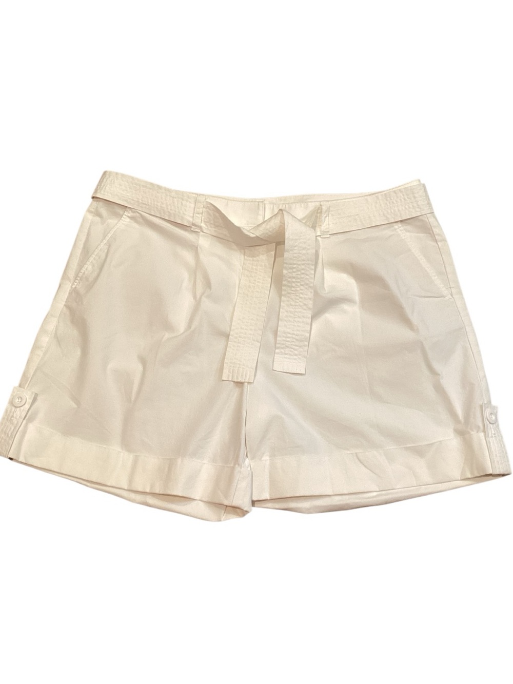Talbots Stretch Belted Shorts 18 Ivory Cotton Lycra Cuffed Safari Resort EUC